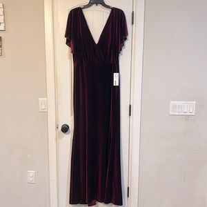 Dark Red Stretch Velvet Dress with Open Tie Back